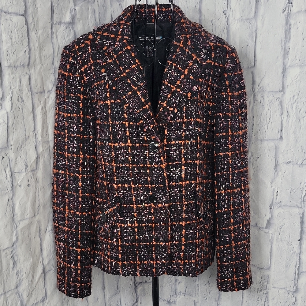 Requirements Multicolored Tweed/Boucle Women's Jacket Size 14